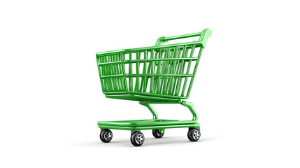 3d green shopping cart icon isolated on white background. 