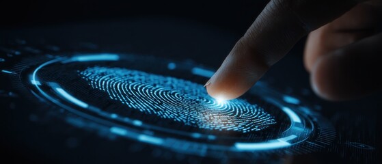 Digital fingerprint scan futuristic security technology interface