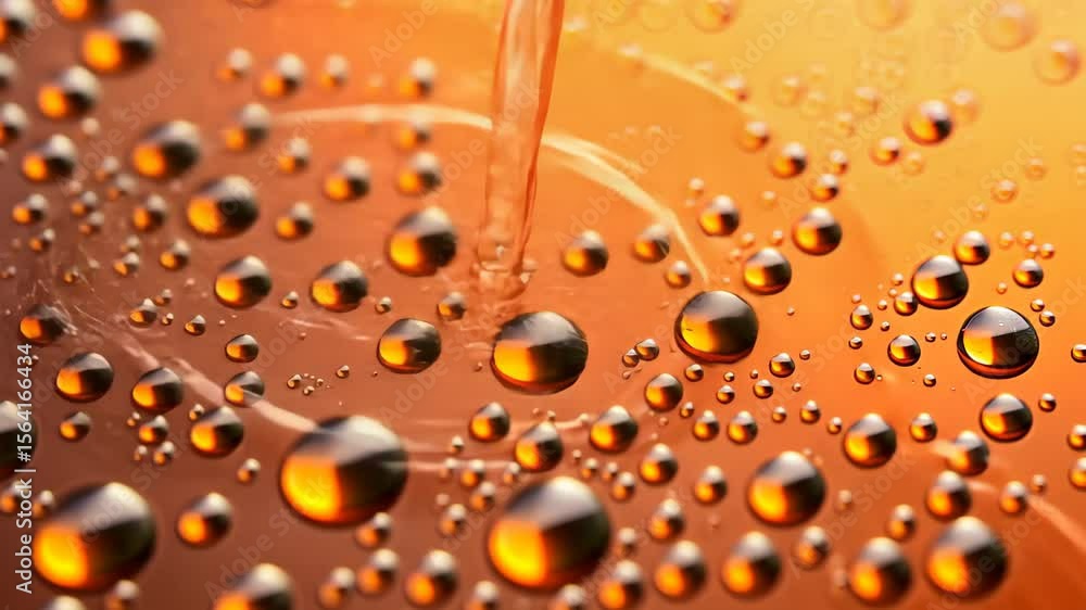 Poster liquid droplets: a close-up shot of a clear liquid cascading and creating various sizes of droplets 