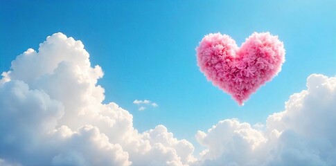 Heart Shaped Clouds A Dreamy Valentines Day Image of Fluffy White Hearts Floating in a Vibrant Blue Sky, Perfect for Romantic and Peaceful Designs