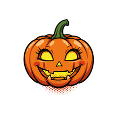 Fototapeta premium Playful pop art pumpkin lantern with bright orange color and dynamic shapes, isolated on white background, concept of Halloween decoration and celebration.