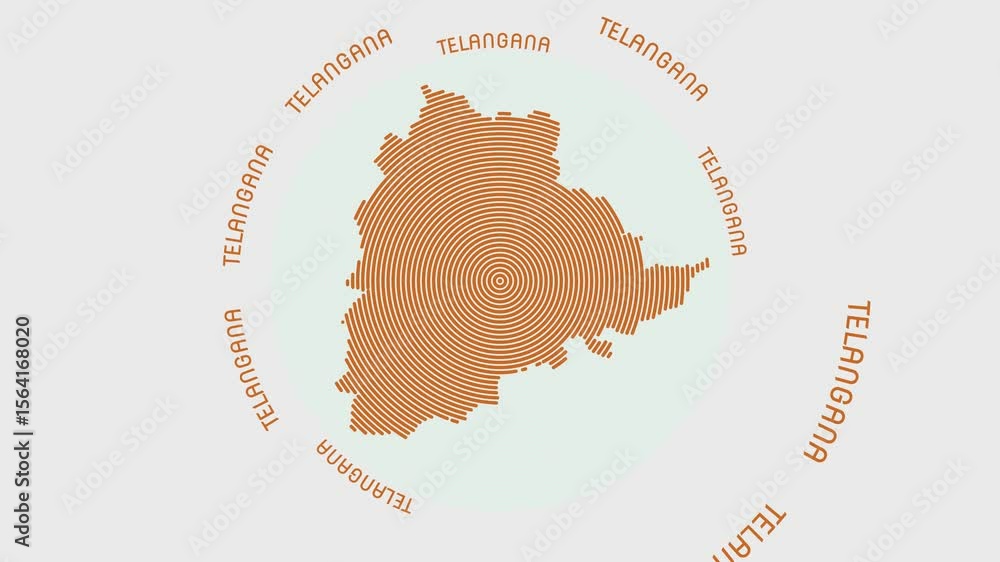 Poster telangana shape with dynamic circles visual effect. animation of telangana logo appearing from rotat