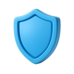 Glossy, blue shield icon, 3D rendered, against a black background
