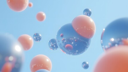 Abstract Pastel Spheres Floating Sky Blue Background