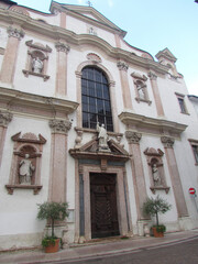Obraz premium Oblique view of the church of San Francesco Saverio in Trento, Trentino, Northern Italy, during a summer afternoon