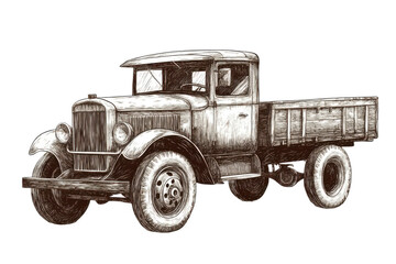 Hand-drawn vintage truck illustration on a transparent background, ideal for Americana or logistics themes.