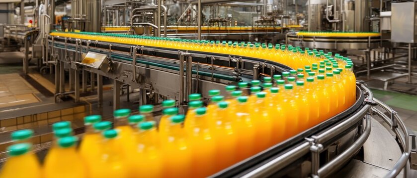 Automated production line orange juice bottles industrial manufacturing process