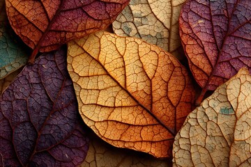 Fototapeta premium Dynamic abstract macro cracked dry leaves organic pattern 