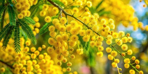 Acacia tree flowers in field