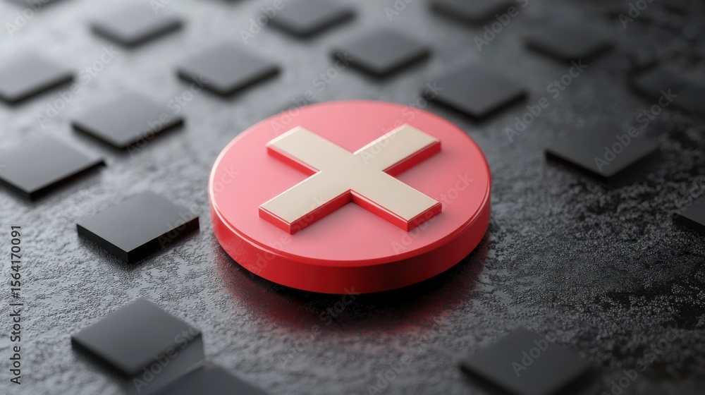 Poster a red button with a cross on it