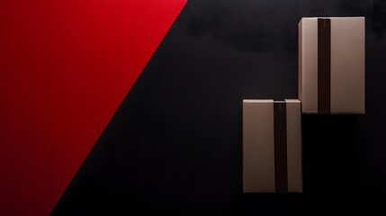 Elegant Brown Gift Boxes on Red Black Background