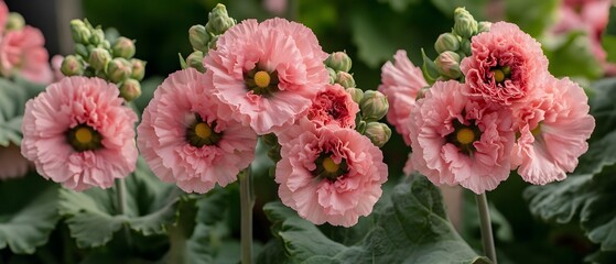 Stunning Pink Hollyhock Flowers Close Up Macro Shot