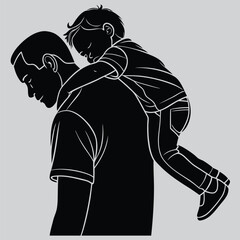 Man carrying sleeping child on shoulder silhouette vector design art and illustration