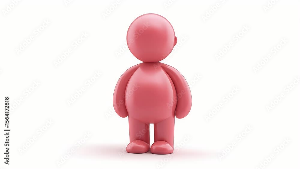 Poster 3d pink figure rotating on white background: simple character animation