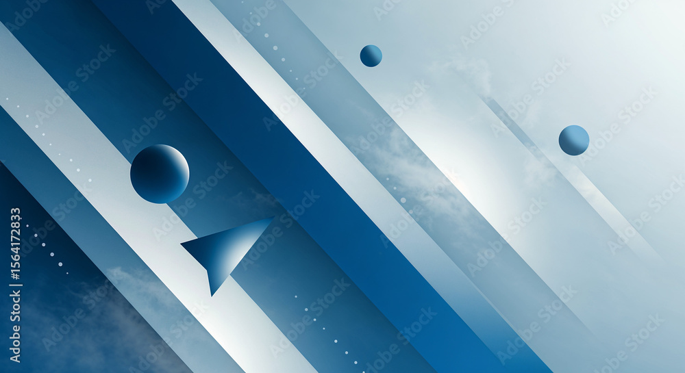 Poster abstract blue diagonal lines with spheres and arrow