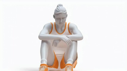 3D Model: Depressed Female Athlete, Orange Sportswear - Powered by Adobe