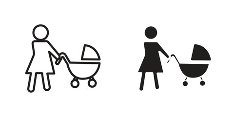Woman with Baby Stroller icon Design Illustrations. editable web icons