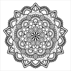 Circular pattern in the form of mandala, decorative ornament in ethnic oriental style, a creative simple mandala design vector style silhouette with white background use for coloring book page, fabric