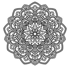 Circular pattern in the form of mandala, decorative ornament in ethnic oriental style, a creative simple mandala design vector style silhouette with white background use for coloring book page, fabric