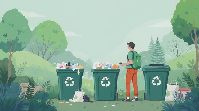 Eco-Friendly Sorting: A person actively participates in a sustainable lifestyle by separating recyclables, illustrating responsible waste management.