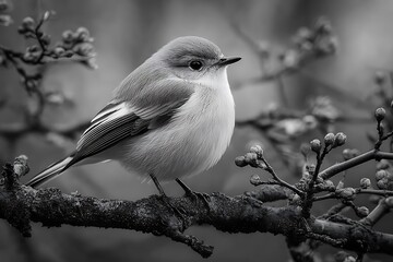 Obraz premium Vibrant melancholy bird perched branch monochrome scene 