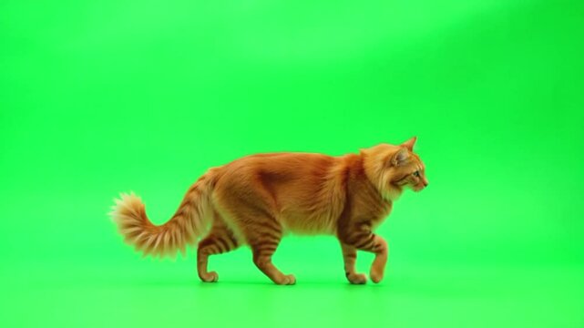 Orange tabby cat walking across screen
