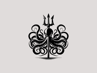Minimalist octopus and anchor silhouette vector logo for tattoo parlors or diving clubs