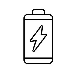 Minimalist line art icon of a battery charge indicator, isolated on a white background. Editable vector illustration representing energy level, power status, device battery, and electricity.