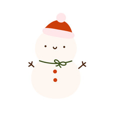 Cute Christmas snowman vector with bow scarf. Simple winter illustration in festive cartoon style