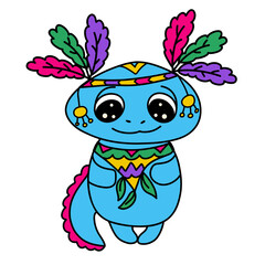 Very cute little humble axolotl, standing in traditional Indian costume