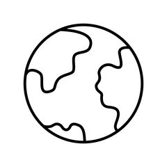 Minimalist line art icon of the Earth planet, isolated on a white background. This clean vector illustration represents global ecology, sustainability, the environment, world connection
