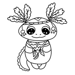 Very cute little humble axolotl, standing in traditional Indian costume, black outline