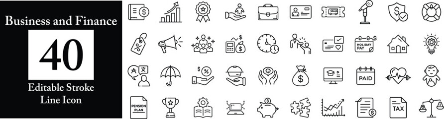 Modern business and finance icon set representing growth investment and financial success isolated on transparent background