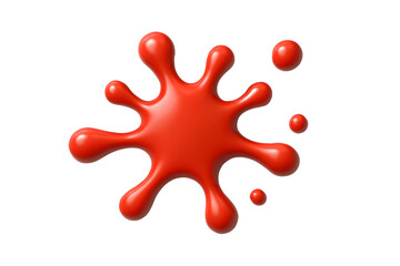Red splat with droplet accents on a black background; smooth, glossy surface