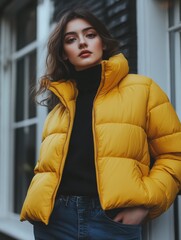 Stylish Woman in Yellow Puffer Jacket