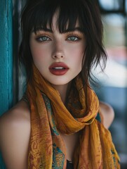 Portrait of a Beautiful Woman with a Scarf