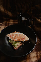 Avocado Toast with Egg and Tea in Bed
