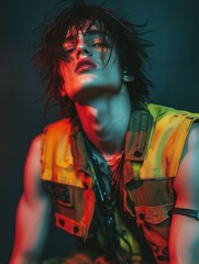 Fashion Portrait: Androgynous Model in Vibrant Lighting
