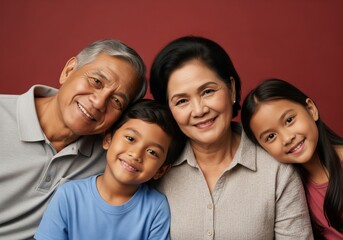Joyful Asian Generations Portrait. This endearing depiction captures a cheerful multi-generational family, showcasing strong bonds and love. Pure happiness and kinship radiate.