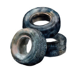 Tires watercolor illustration isolated on transparent background for automotive or mechanical branding.