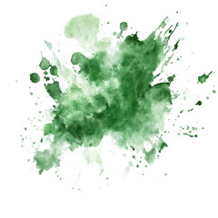 Watercolor green paint splashes brush illustration isolated on transparent background. Ideal for artistic, abstract, or creative design uses.