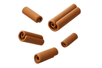 Five tan cinnamon sticks scattered, some curled, against a black background