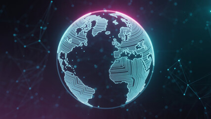 Fototapeta premium Digital earth globe surrounded by connected network lines representing global communication