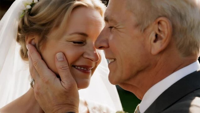 Pareja de ancianos en el día de su matrimonio