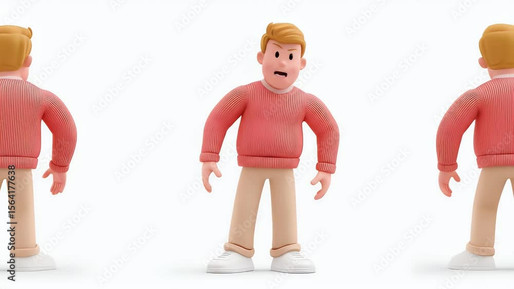 Poster animated 3d character with angry expression on white background