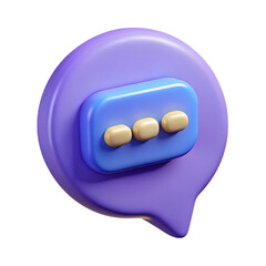 3d render of a chat bubble icon with three dots on a solid black background
