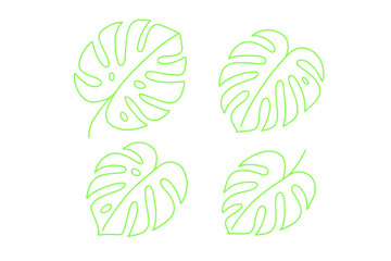 Four Neon Green Monstera Leaf