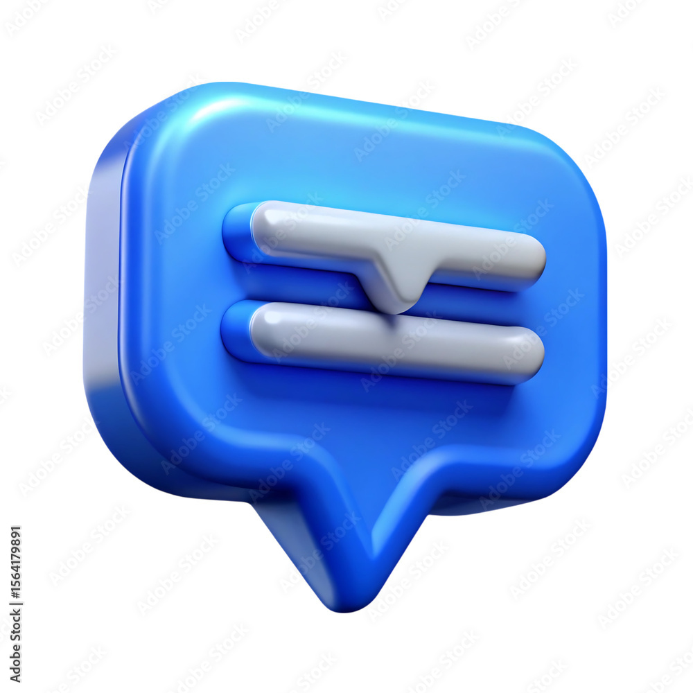 Fototapete 3d rendered blue chat bubble icon with a stylized message representation on black background