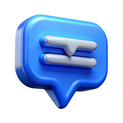 3d rendered blue chat bubble icon with a stylized message representation on black background
