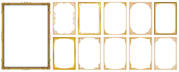 Set of Decorative vintage frames and borders set,Gold photo frame with corner Thailand line floral for picture, Vector design decoration pattern style. border design is pattern Thai art style